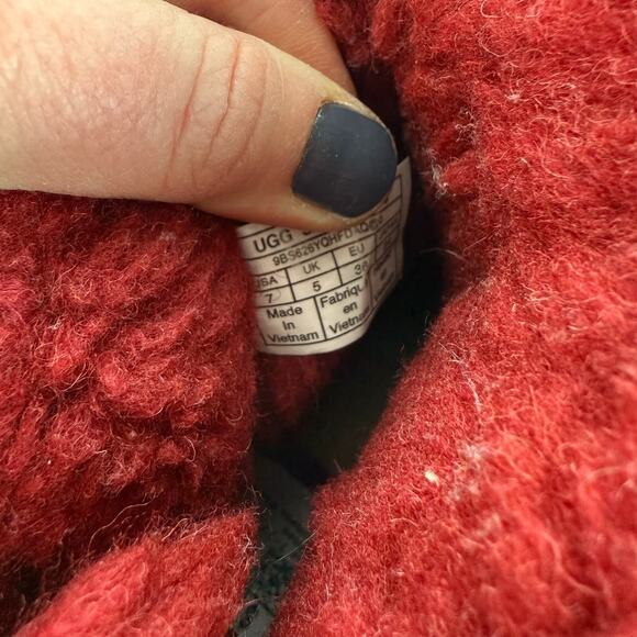 UGG Mini Bailey Bow Glimmer Velvet Ribbon Boot Women's 7 Red Woven winter Shoes - Picture 10 of 10